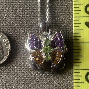 2.96ctw peridot / amethyst / citrine 
sterling silver butterfly necklace